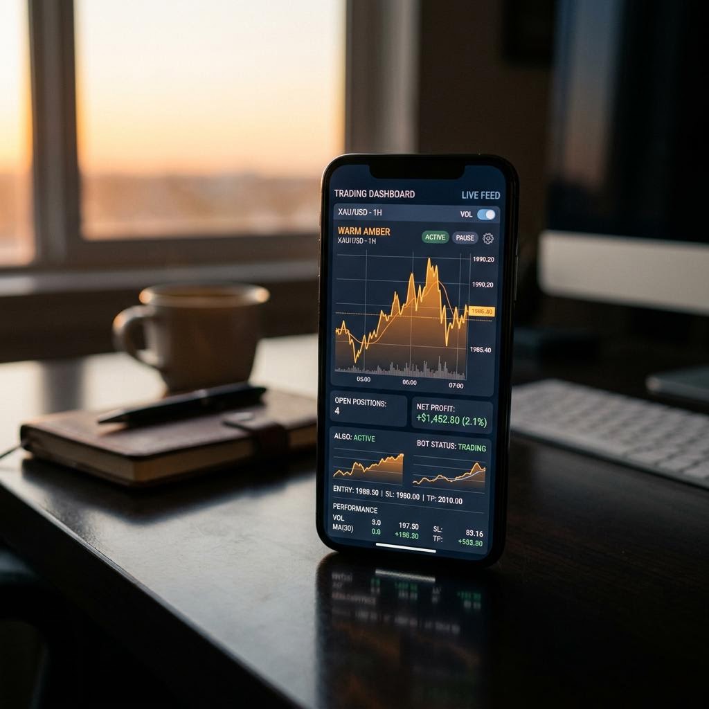 Tableau de bord de trading crypto IA Glorax Aurven sur smartphone